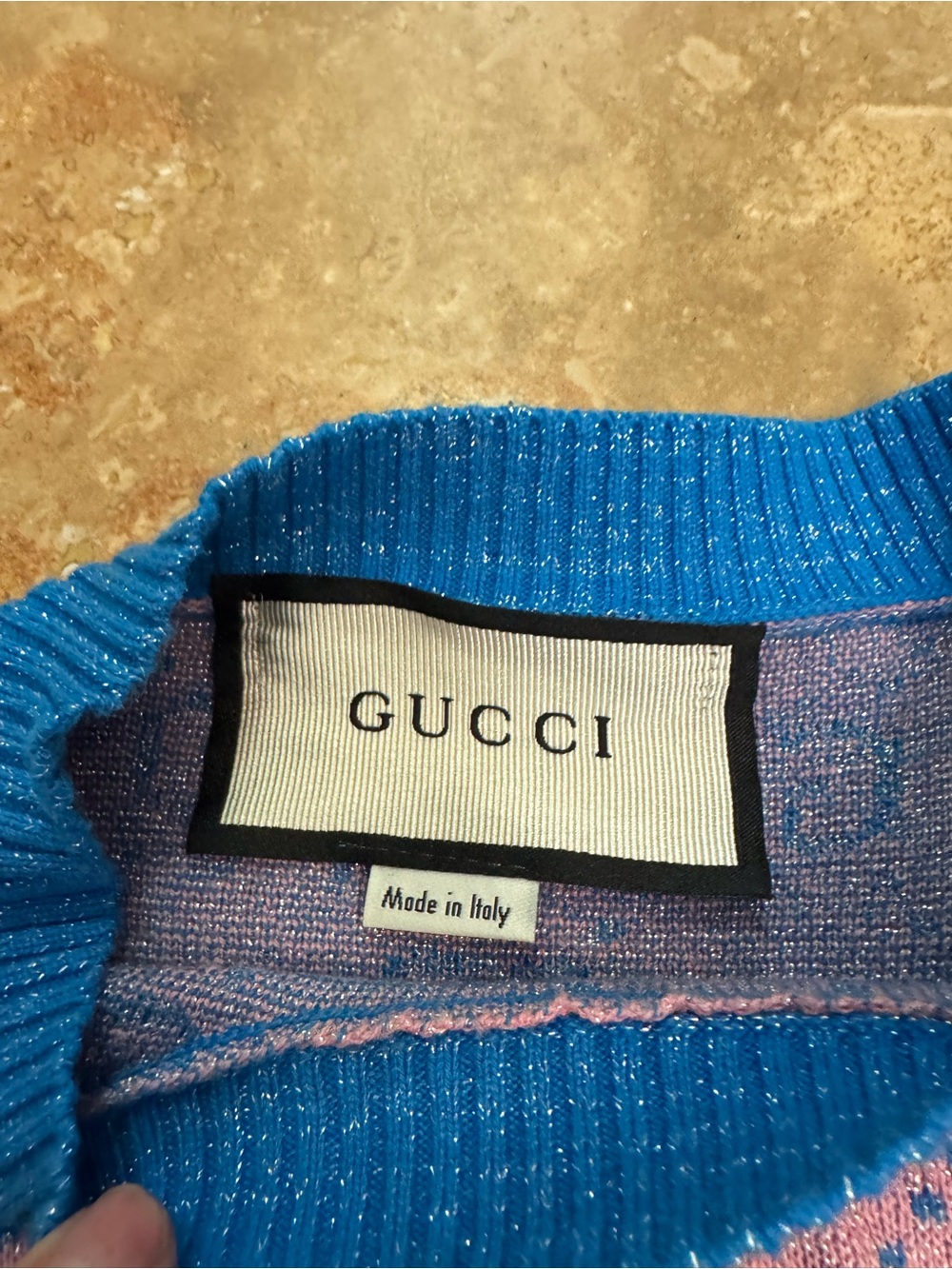 Gucci Pink and Blue GG Logo Crewneck Sweater - Picture 2 of 4
